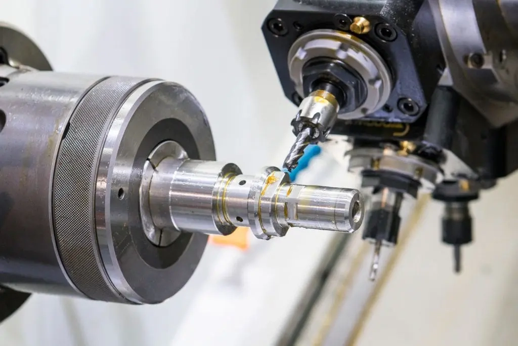 Close-up view of a CNC Turn-Mill center equipped with live tooling for multitasking machining operations.